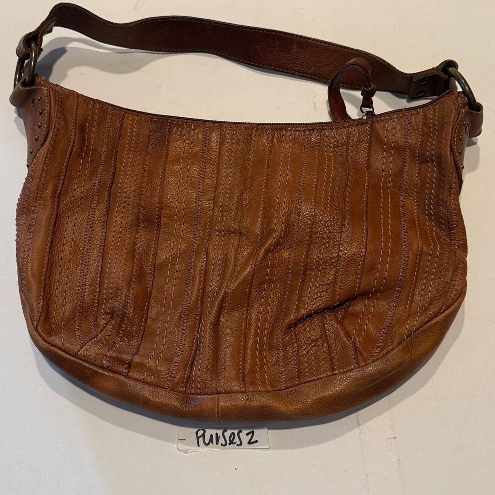 Fossil Tan Leather Hobo Bag with Eyelet Design - Picture 7 of 7